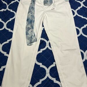 White Straight Leg Jeans with Distressed Finish